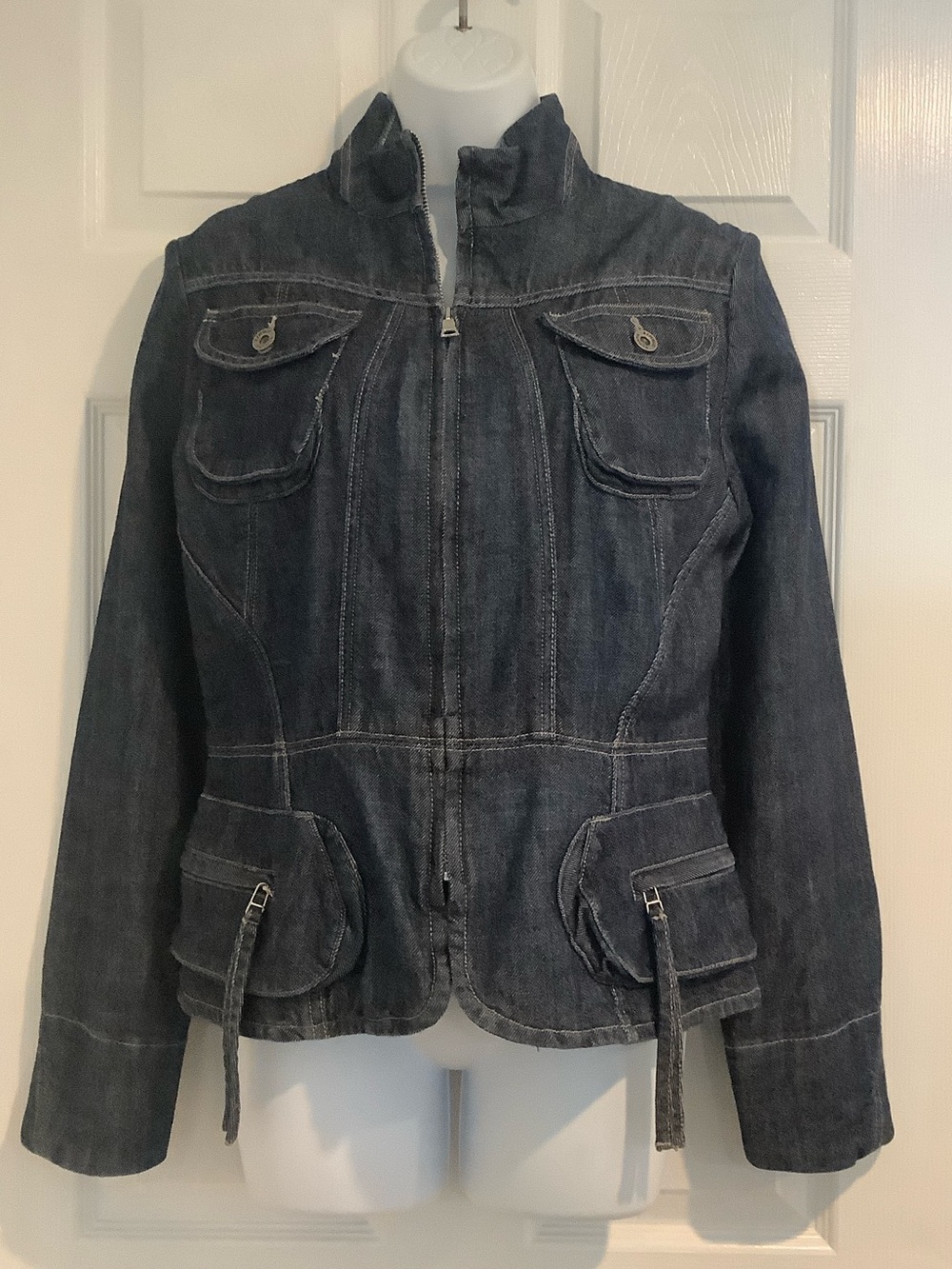 BANANA REPUBLIC Blue Vintage Wash Structured Moto Utility Denim Fall Jacket L